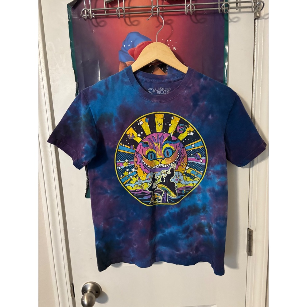 Liquid Blue Alice In Wonderland Cheshire Cat Tie Dye Graphic T-Shirt Mens Small